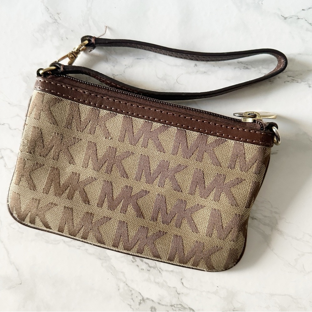Michael Kors Tan Signature Jacquard Monogram Wristlet